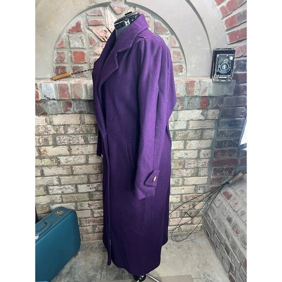 wool coat overcoat vintage double breasted purple - Picture 7 of 14